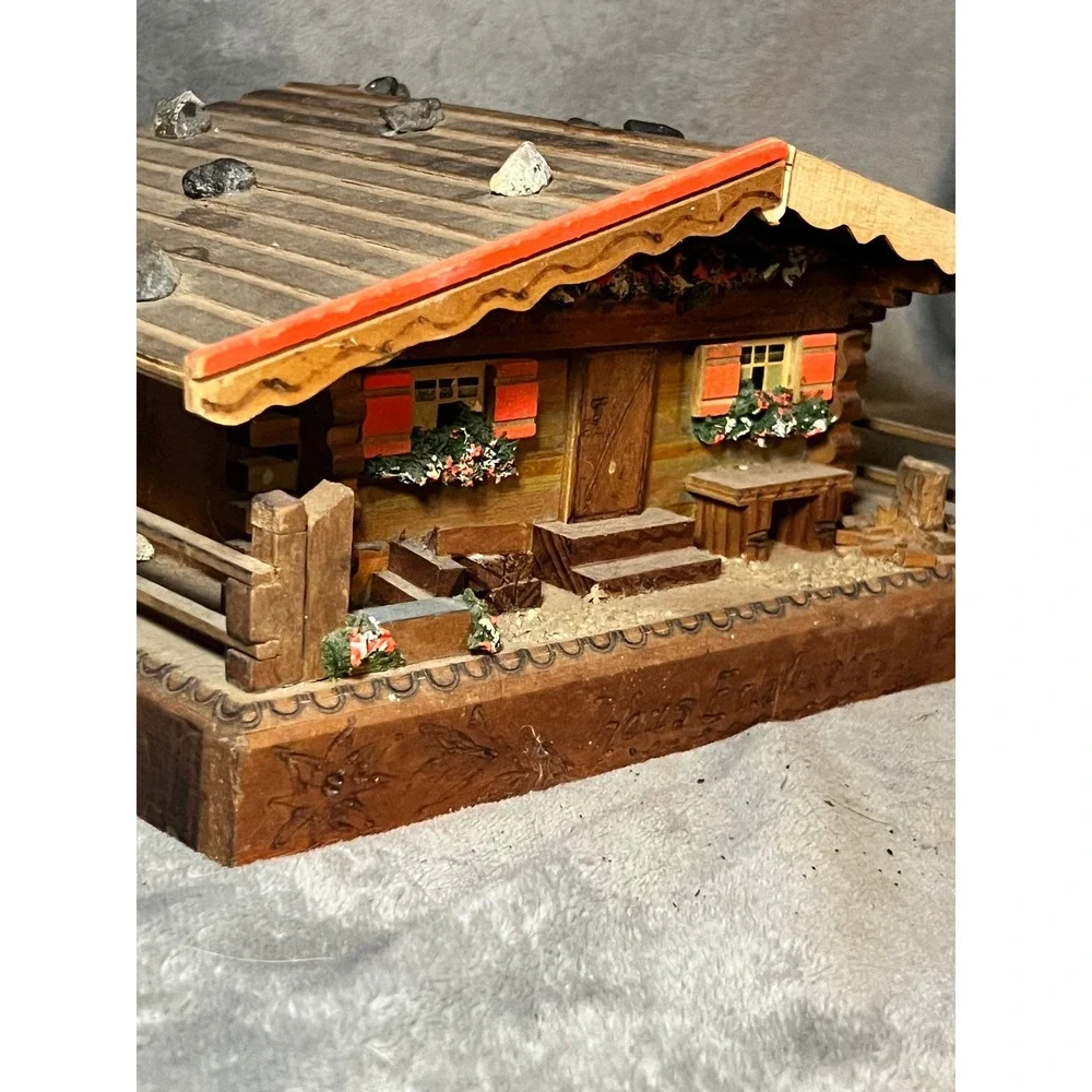 Vintage Reuge Swiss Chalet Music Box Jewelry Display Alpine Diorama READ